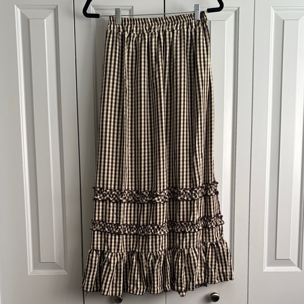 Brown Checkered Maxi Skirt